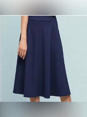 Maeve/Anthropologie Sevigny Navy A-Line Polka Dot Midi Skirt